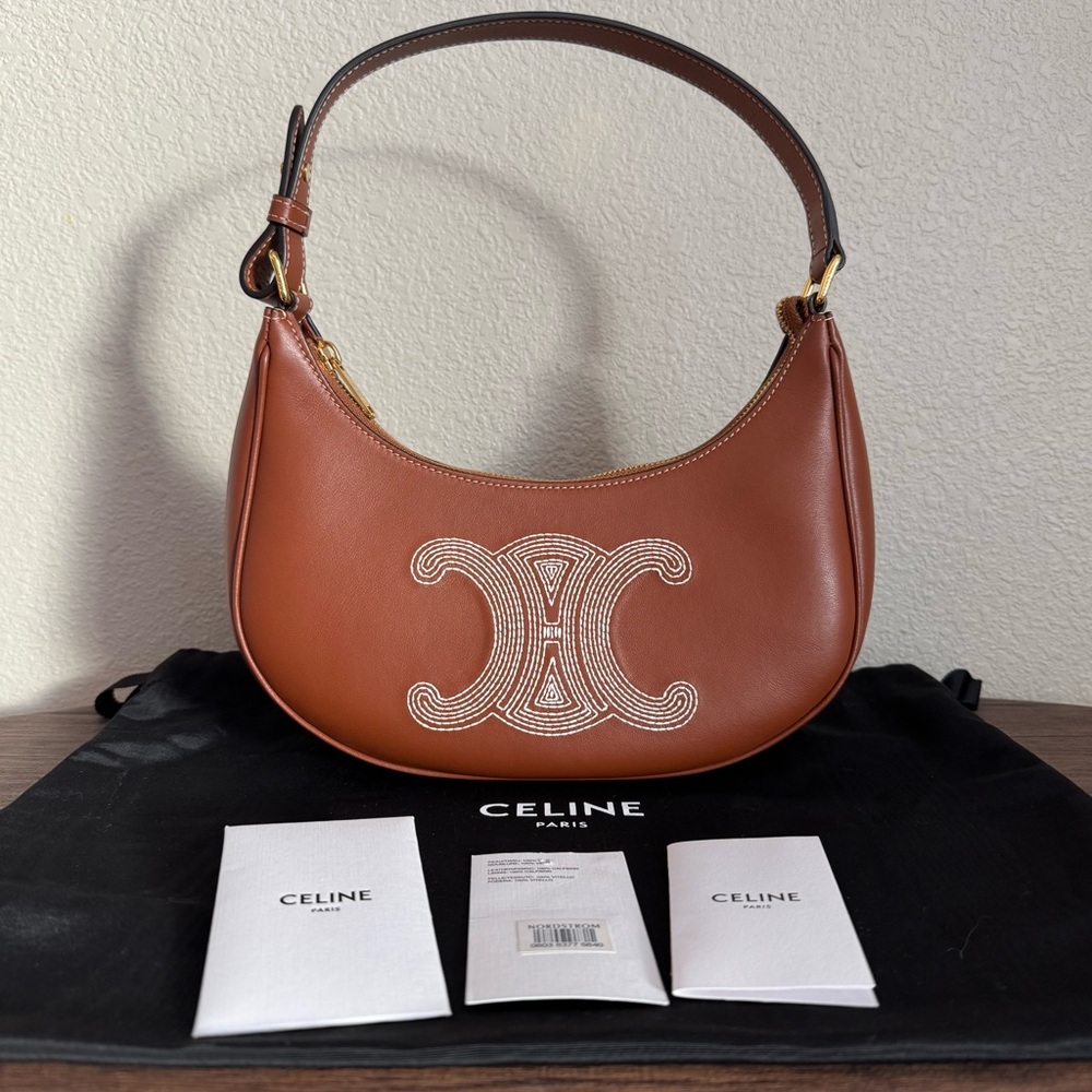 NEW CELINE Medium Ava Calfskin Leather Triomphe Shoulder Bag - Picture 9 of 9